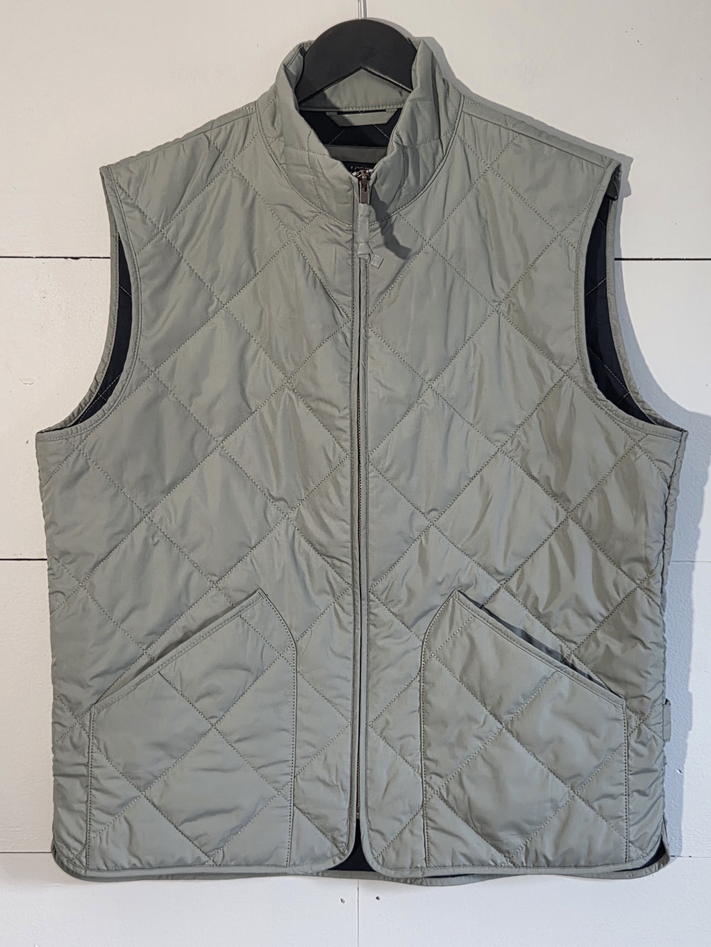 J.CREW Men's Quilted Full Zip Vest Green Size L Stand-Up Collar Pockets